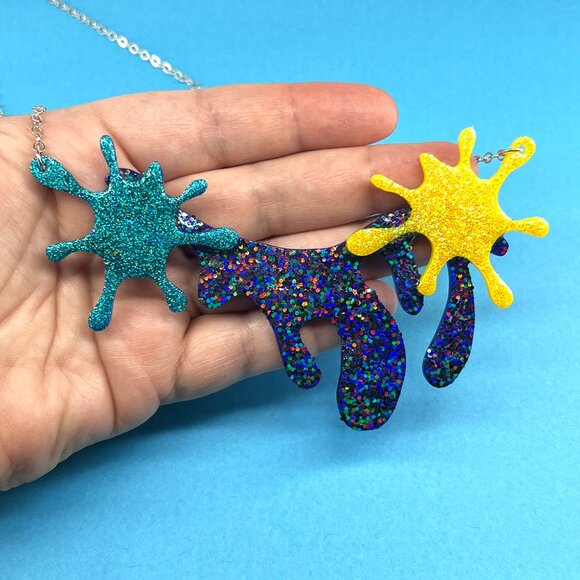 Glitter Color Drip Artistic Statement Necklace - Picture 3 of 6